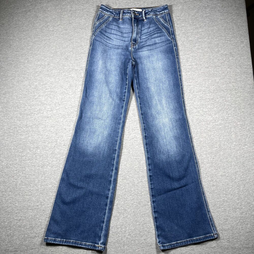 KanCan Jeans Womens 7/27 Blue Flared High Rise Stretch Medium Wash Denim